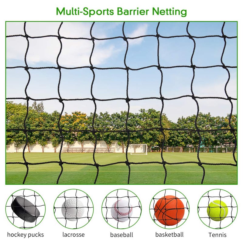 Wiseek 10'x10' Baseball Softball Backstop Nets  Heavy Duty Sports Netting Barrier Net #18 Nylon Baseball Netting Black Net - Image 4